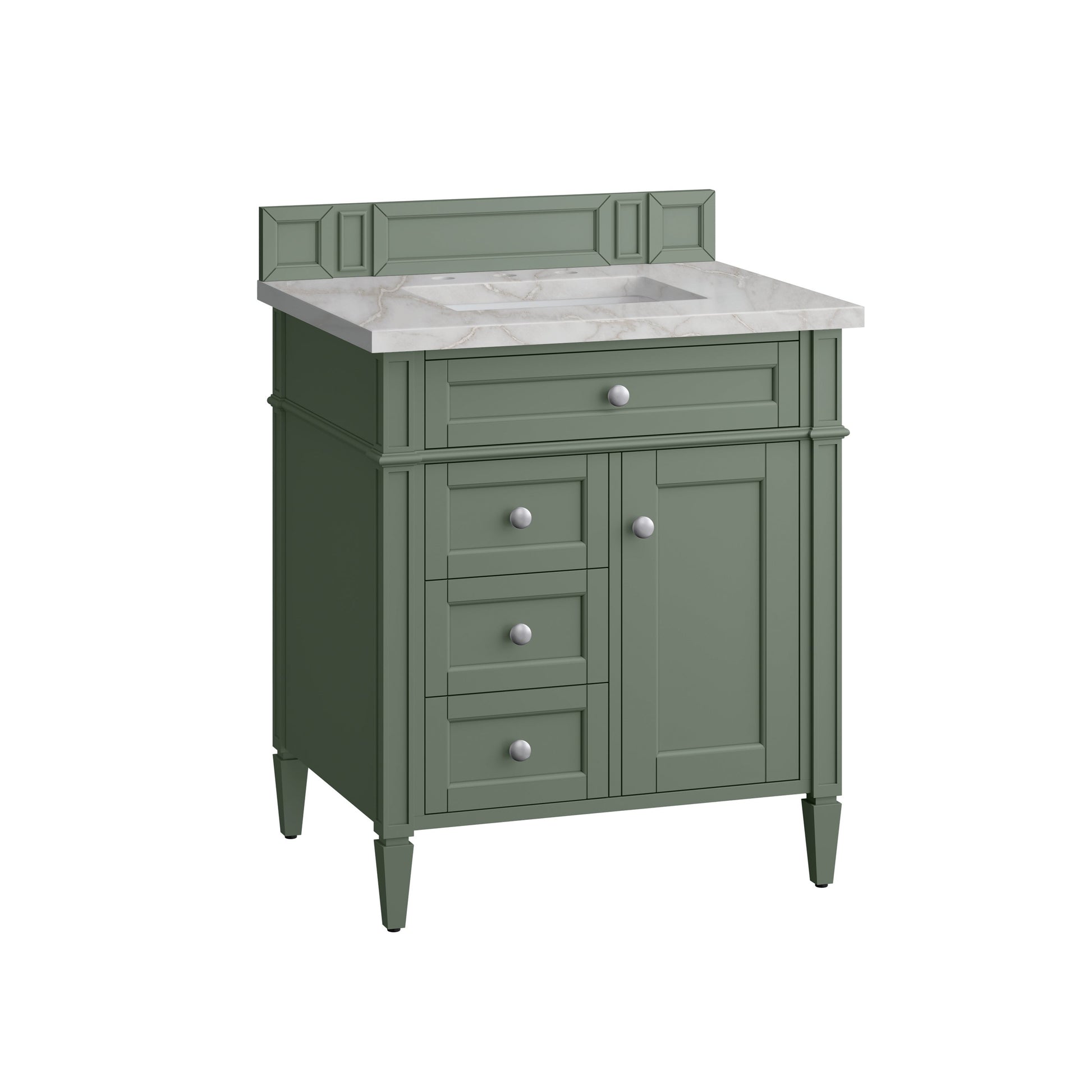 James Martin Vanities Brittany 30" Smokey Celadon Single Vanity With 3 cm Victorian Silver Top