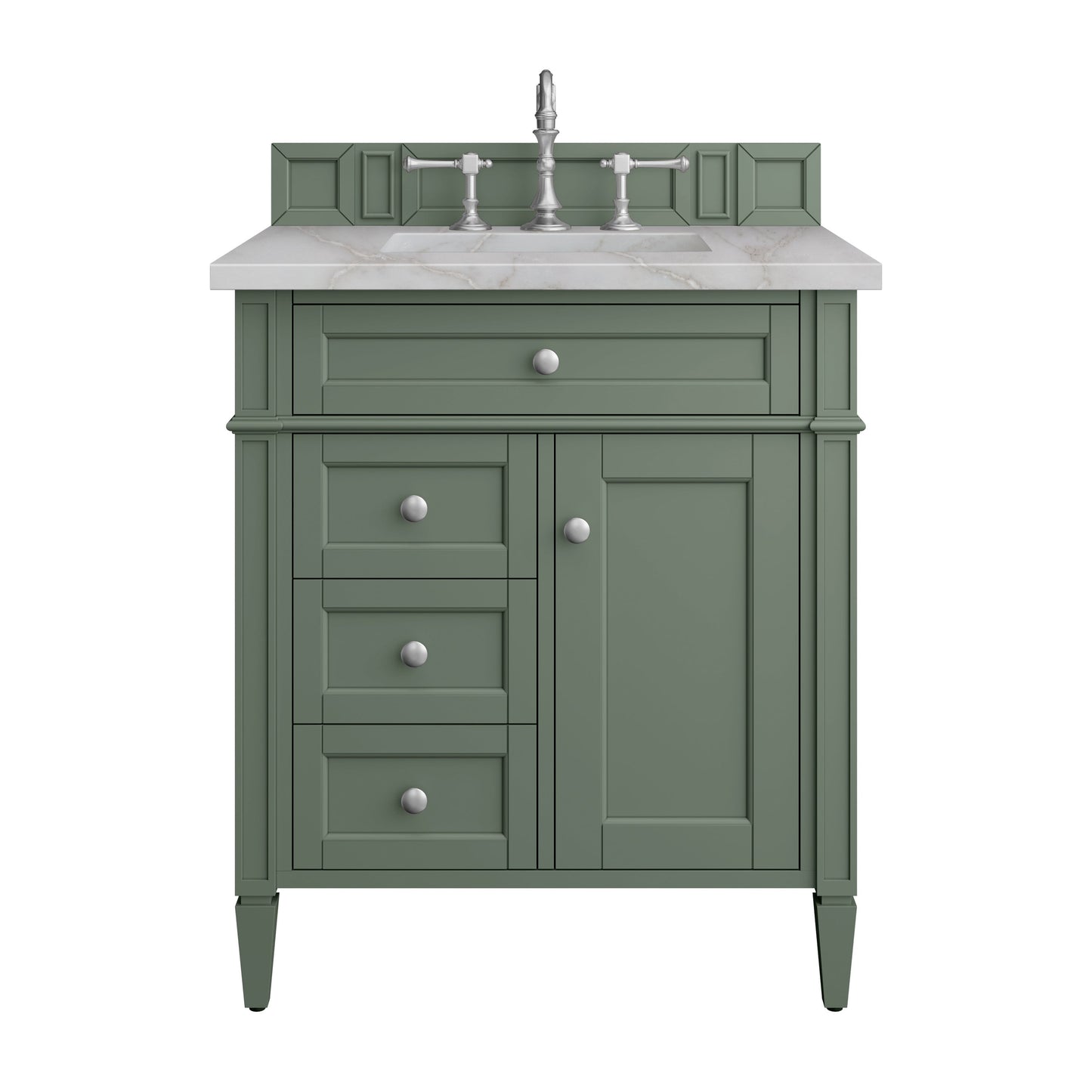 James Martin Vanities Brittany 30" Smokey Celadon Single Vanity With 3 cm Victorian Silver Top