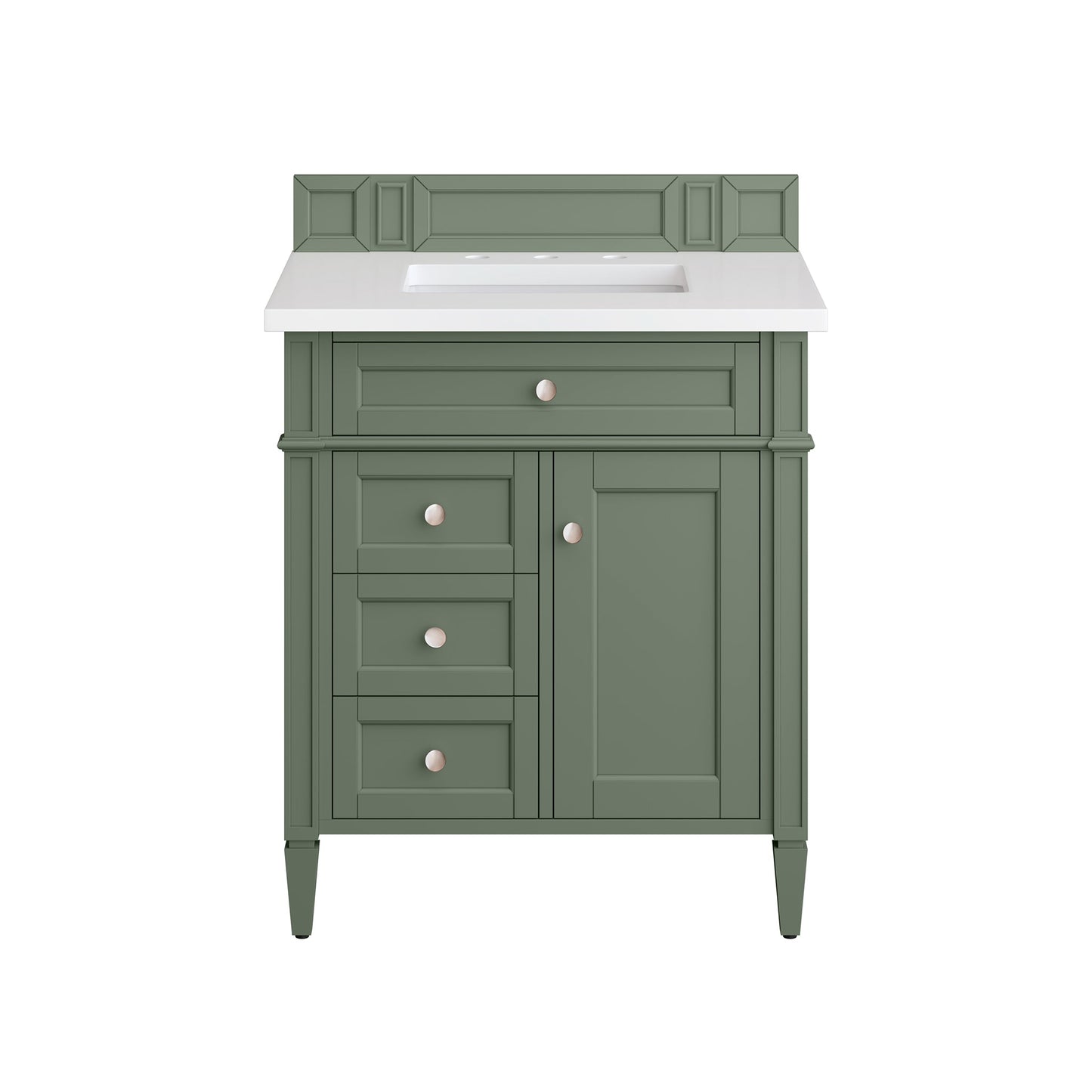 James Martin Vanities Brittany 30" Smokey Celadon Single Vanity With 3 cm White Zeus Top