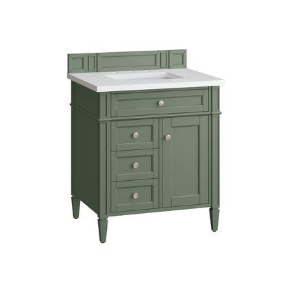 James Martin Vanities Brittany 30" Smokey Celadon Single Vanity With 3 cm White Zeus Top