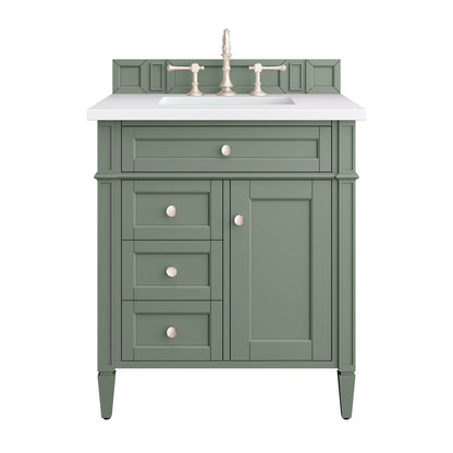 James Martin Vanities Brittany 30" Smokey Celadon Single Vanity With 3 cm White Zeus Top