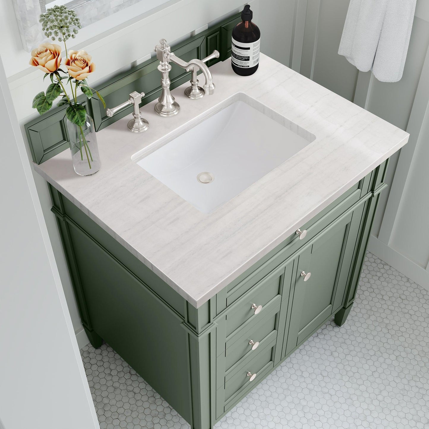 James Martin Vanities Brittany 30" Smokey Celadon Single Vanity With 3cm Arctic Fall Top