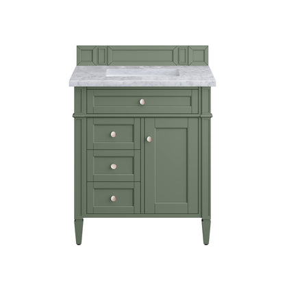 James Martin Vanities Brittany 30" Smokey Celadon Single Vanity With 3cm Carrara Marble Top