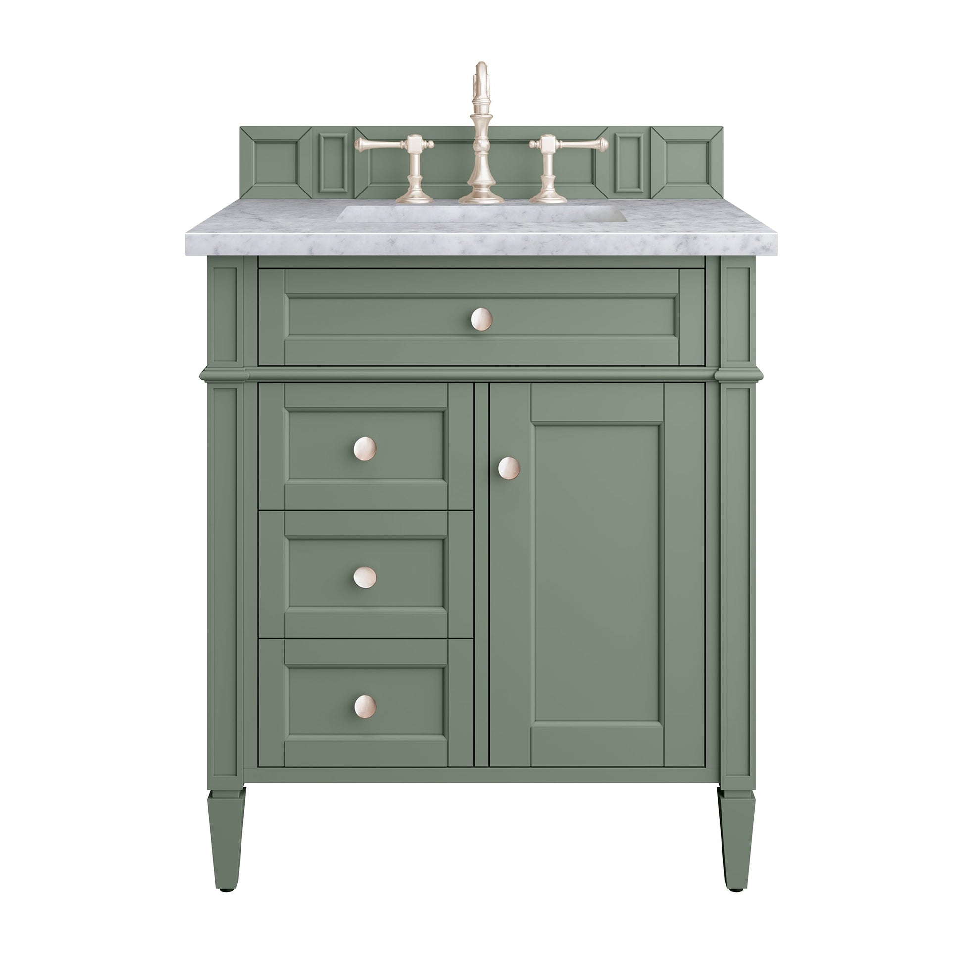 James Martin Vanities Brittany 30" Smokey Celadon Single Vanity With 3cm Carrara Marble Top