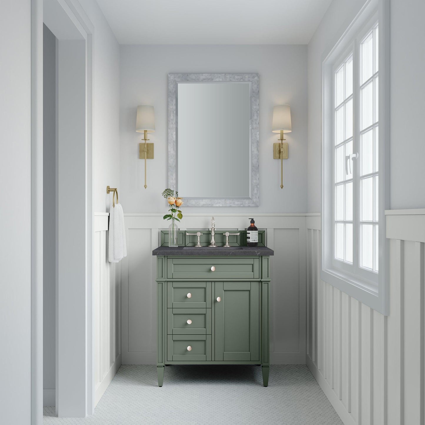 James Martin Vanities Brittany 30" Smokey Celadon Single Vanity With 3cm Charcoal Soapstone Top