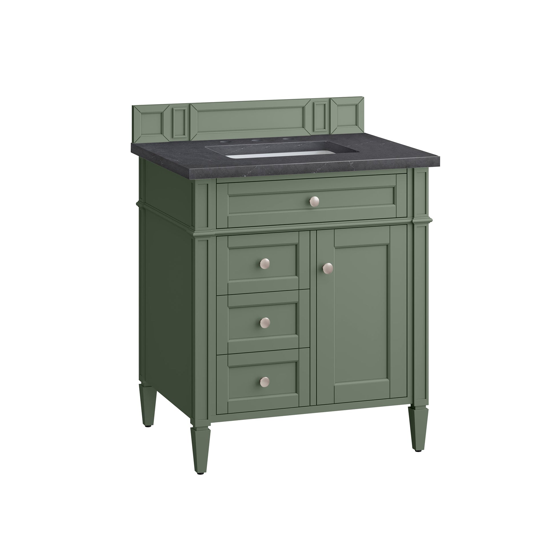 James Martin Vanities Brittany 30" Smokey Celadon Single Vanity With 3cm Charcoal Soapstone Top