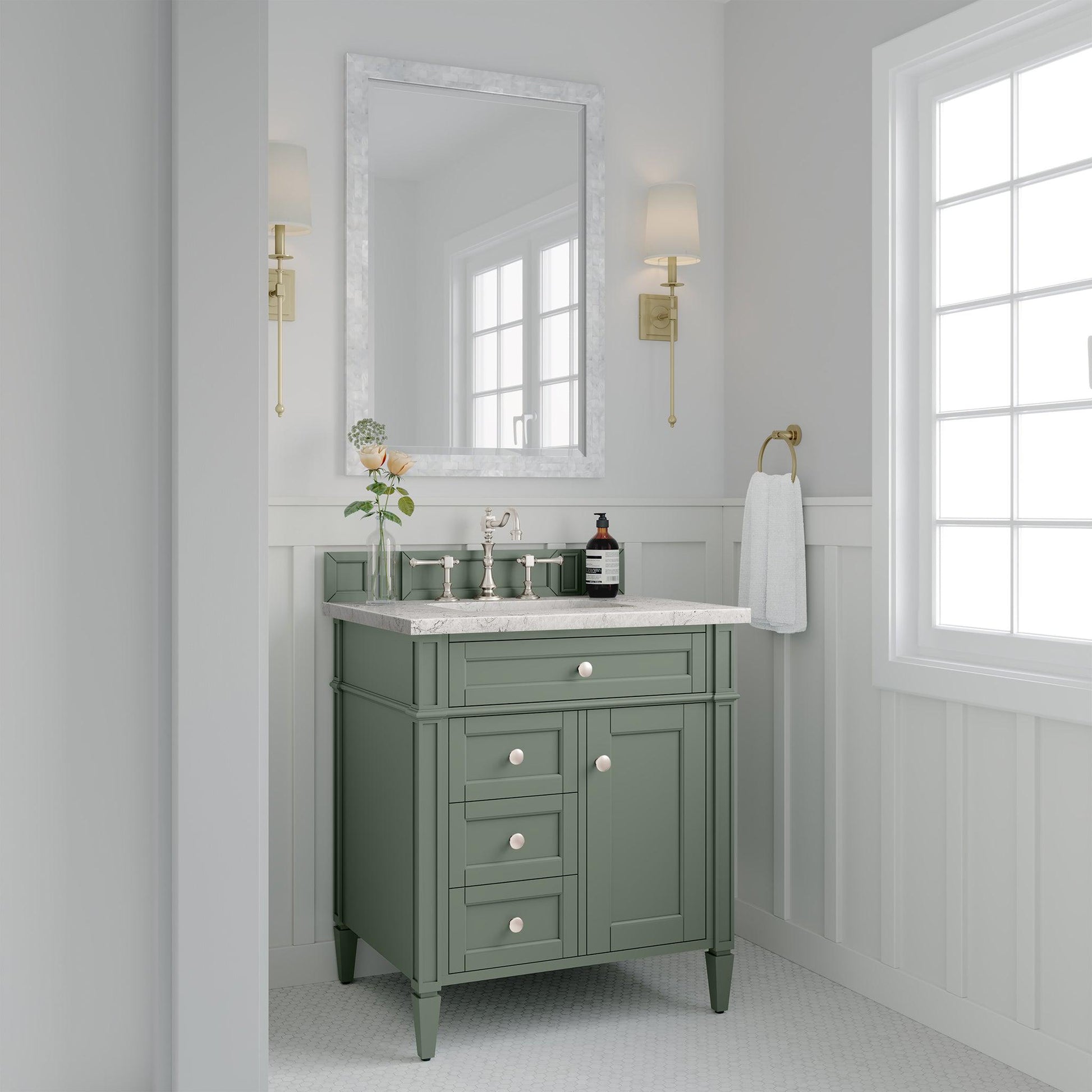 James Martin Vanities Brittany 30" Smokey Celadon Single Vanity With 3cm Eternal Jasmine Pearl Top