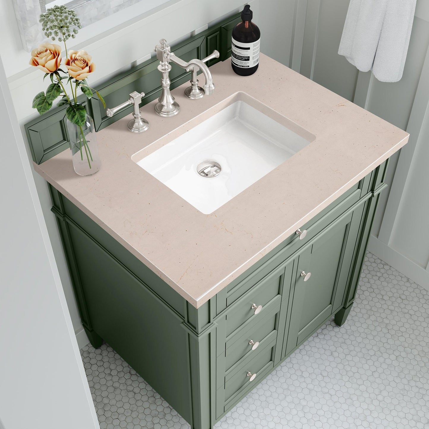 James Martin Vanities Brittany 30" Smokey Celadon Single Vanity With 3cm Eternal Marfil Top