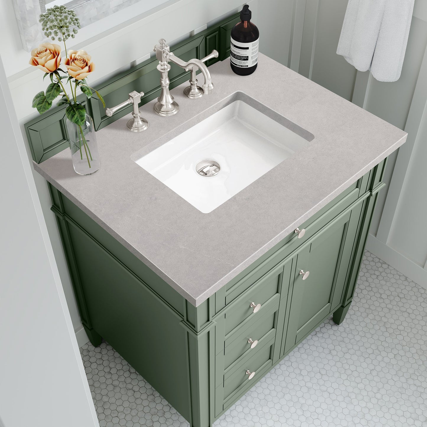 James Martin Vanities Brittany 30" Smokey Celadon Single Vanity With 3cm Eternal Serena Top