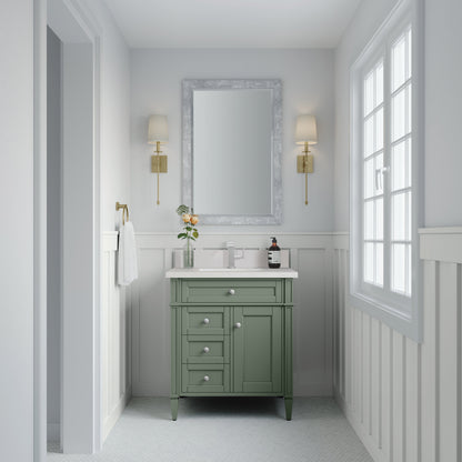 James Martin Vanities Brittany 30" Smokey Celadon Single Vanity With Single Hole 3 cm White Zeus Top & Backsplash