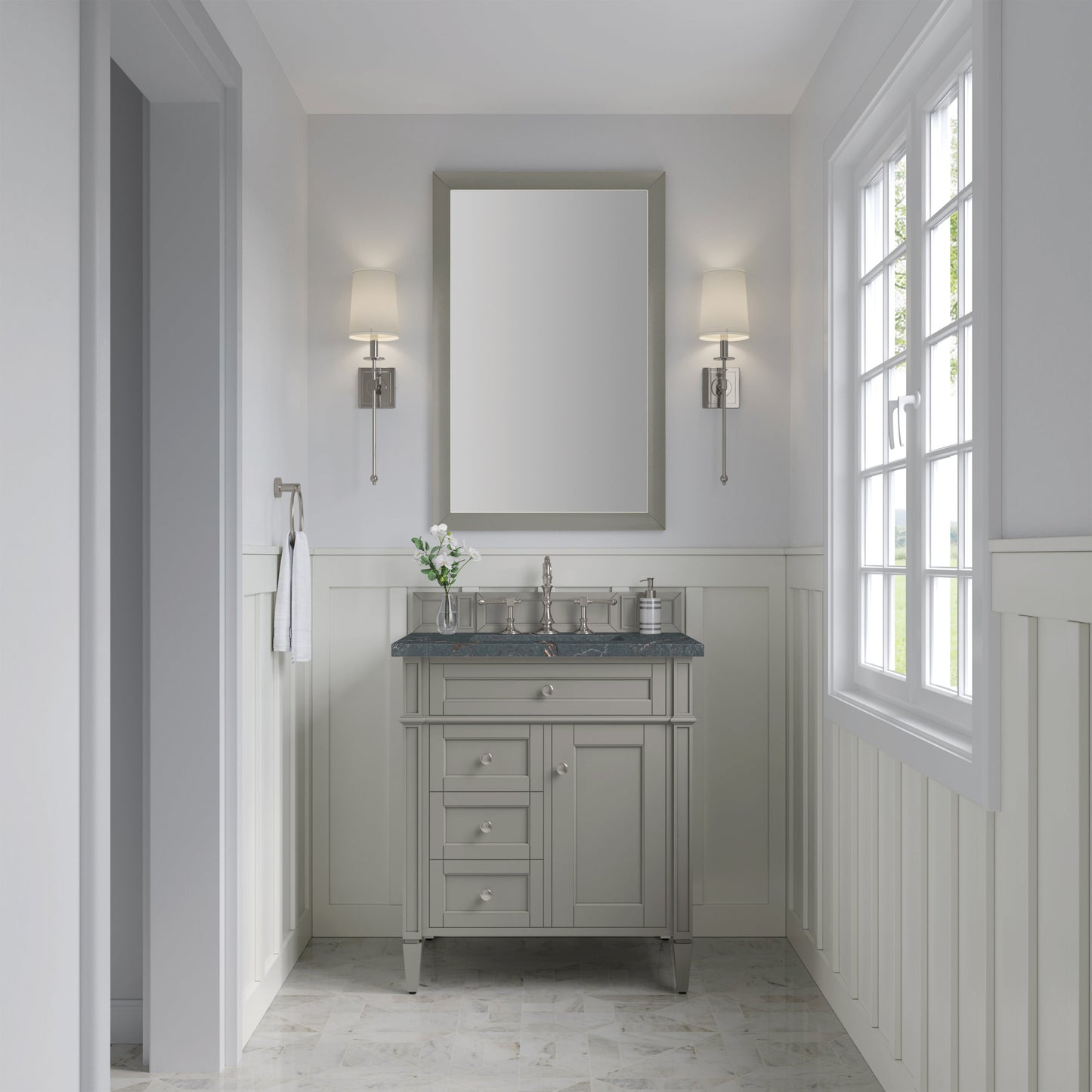 James Martin Vanities Brittany 30" Urban Gray Single Vanity With 3 cm Parisien Bleu Quartz Top