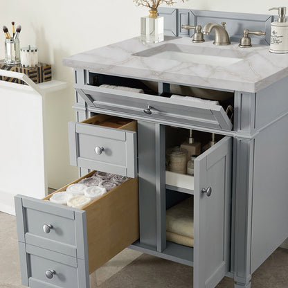 James Martin Vanities Brittany 30" Urban Gray Single Vanity With 3 cm Victorian Silver Quartz Top