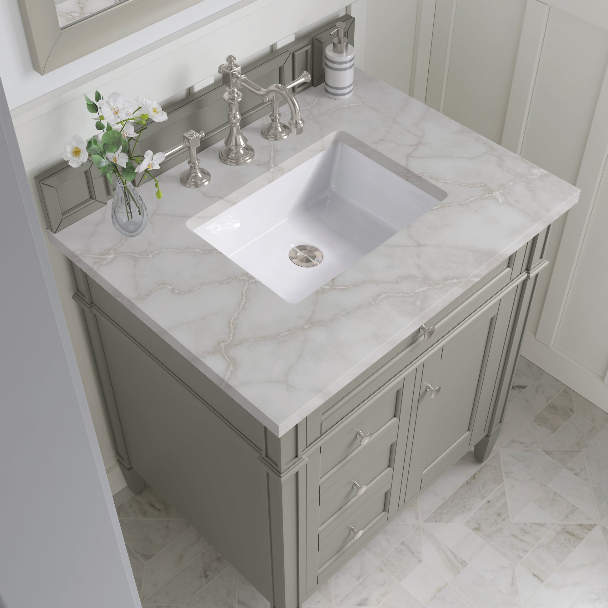 James Martin Vanities Brittany 30" Urban Gray Single Vanity With 3 cm Victorian Silver Quartz Top