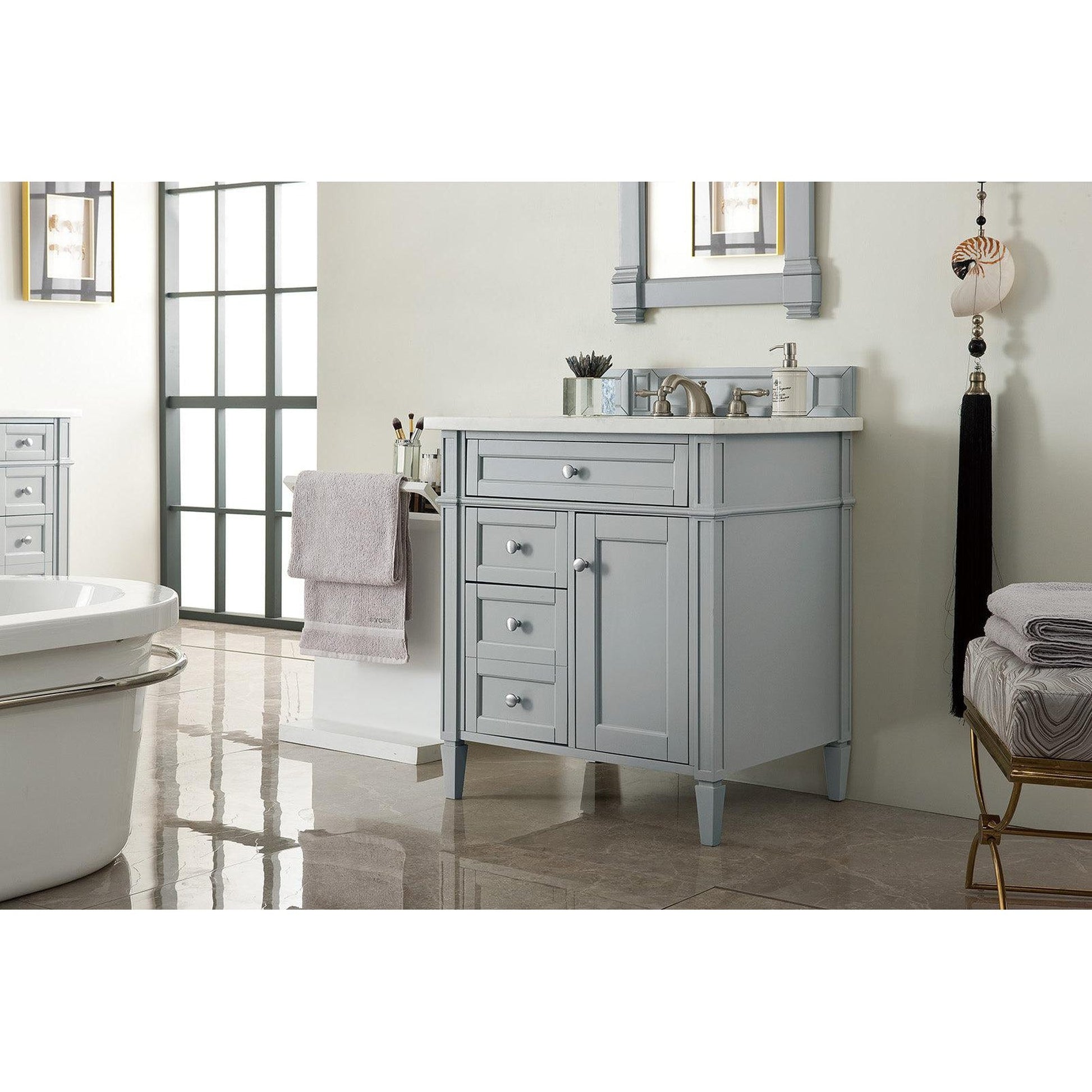 James Martin Vanities Brittany 30" Urban Gray Single Vanity With 3cm Arctic Fall Solid Surface Top