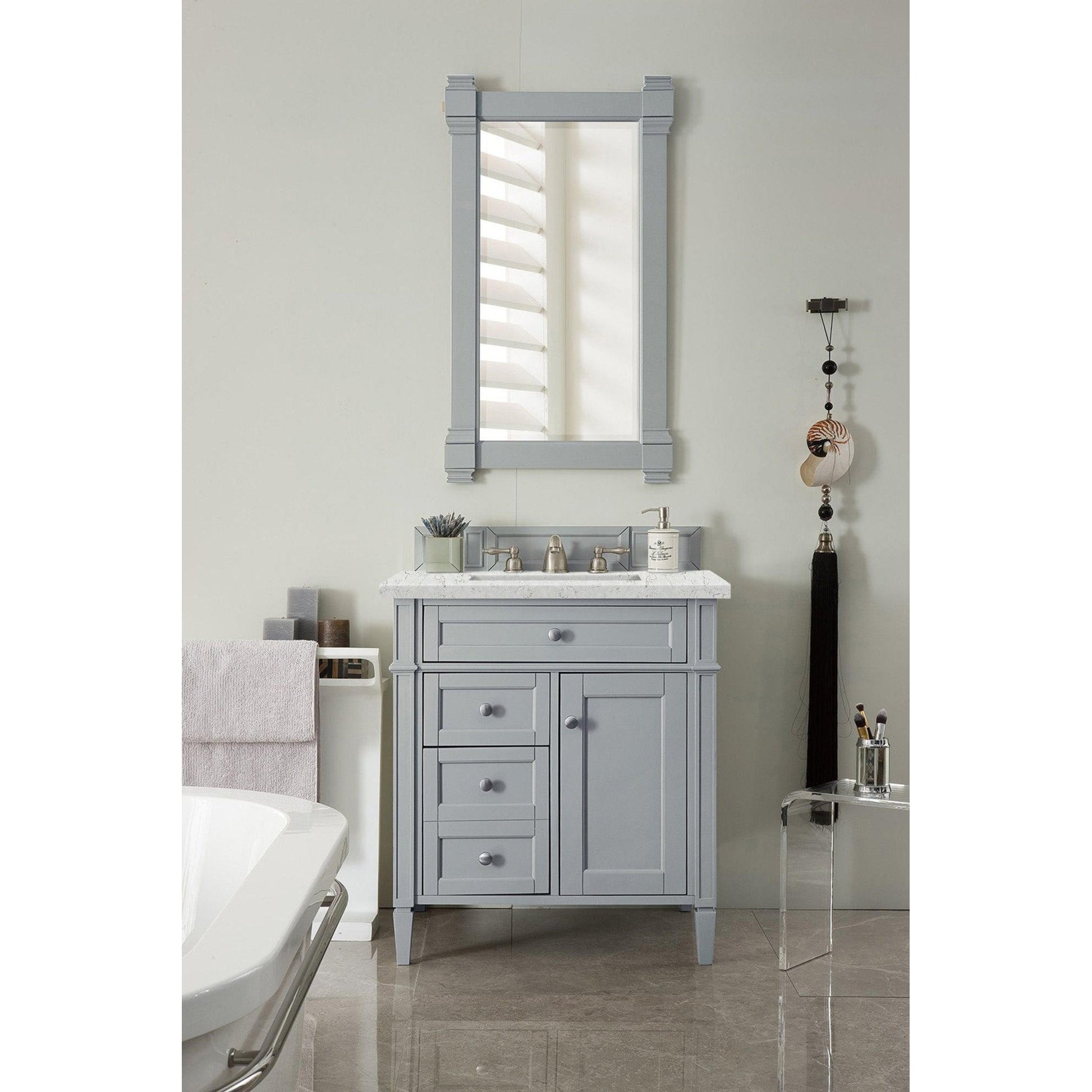 James Martin Vanities Brittany 30" Urban Gray Single Vanity With 3cm Eternal Jasmine Pearl Quartz Top