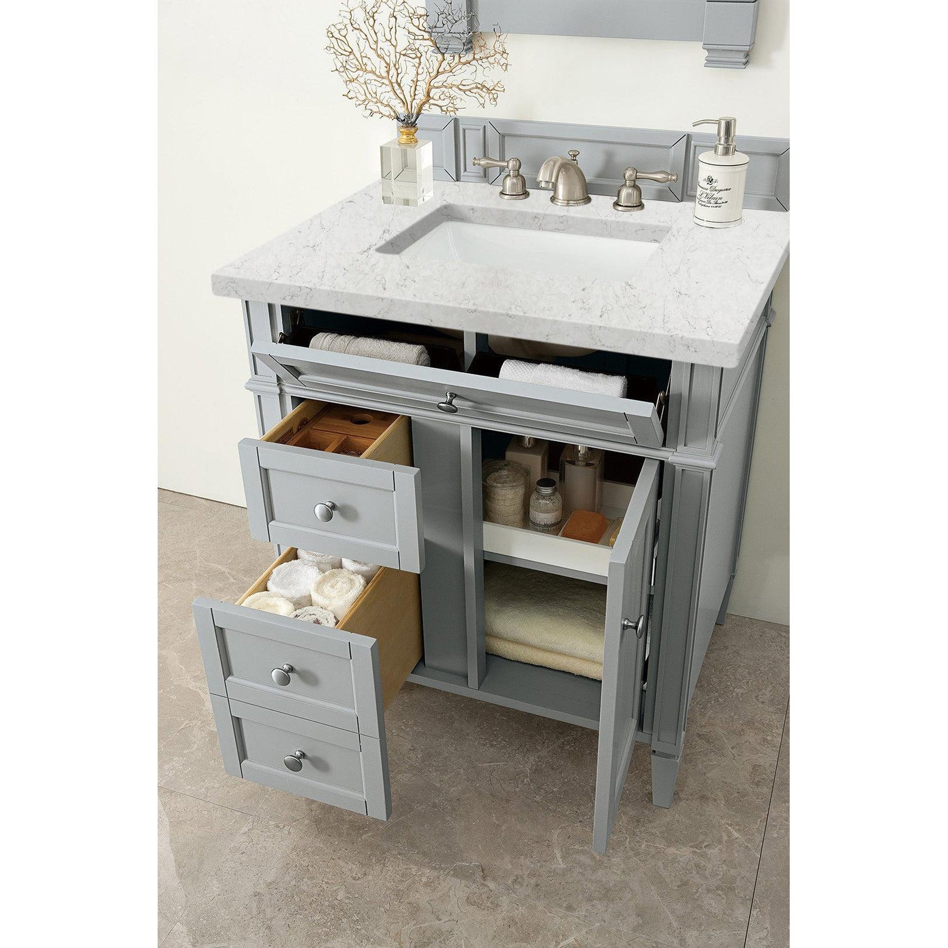 James Martin Vanities Brittany 30" Urban Gray Single Vanity With 3cm Eternal Jasmine Pearl Quartz Top