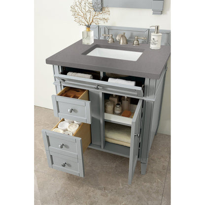 James Martin Vanities Brittany 30" Urban Gray Single Vanity With 3cm Grey Expo Quartz Top