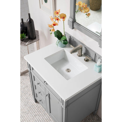 James Martin Vanities Brittany 30" Urban Gray Single Vanity With 3cm White Zeus Quartz Top