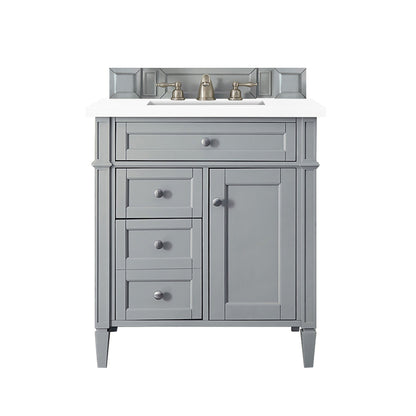 James Martin Vanities Brittany 30" Urban Gray Single Vanity With 3cm White Zeus Quartz Top