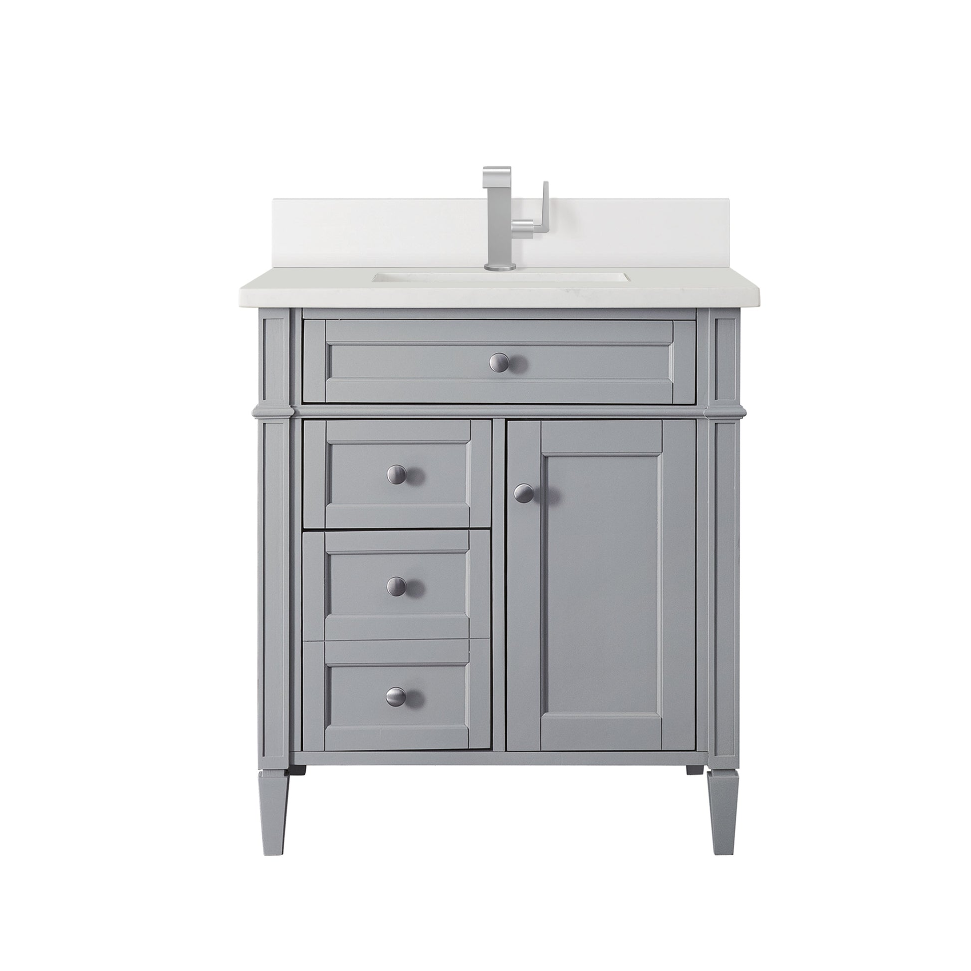 James Martin Vanities Brittany 30" Urban Gray Single Vanity With Single Hole 3 cm White Zeus Quartz Top & Backsplash