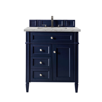 James Martin Vanities Brittany 30" Victory Blue Single Vanity With 3 cm Victorian Silver Quartz Top