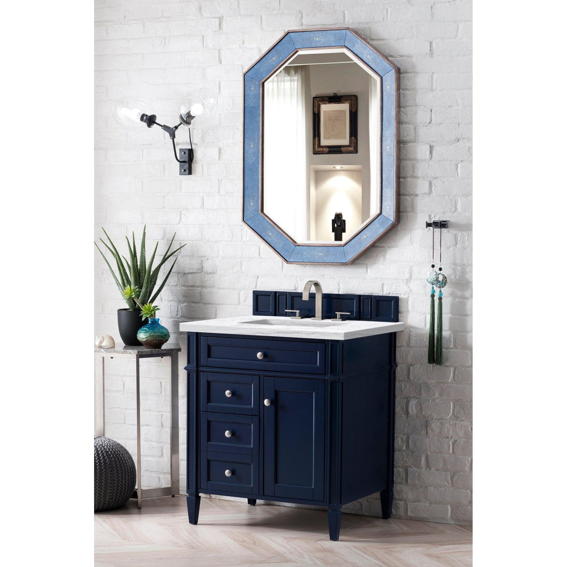 James Martin Vanities Brittany 30" Victory Blue Single Vanity With 3cm Arctic Fall Solid Surface Top