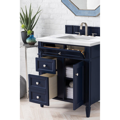 James Martin Vanities Brittany 30" Victory Blue Single Vanity With 3cm Arctic Fall Solid Surface Top