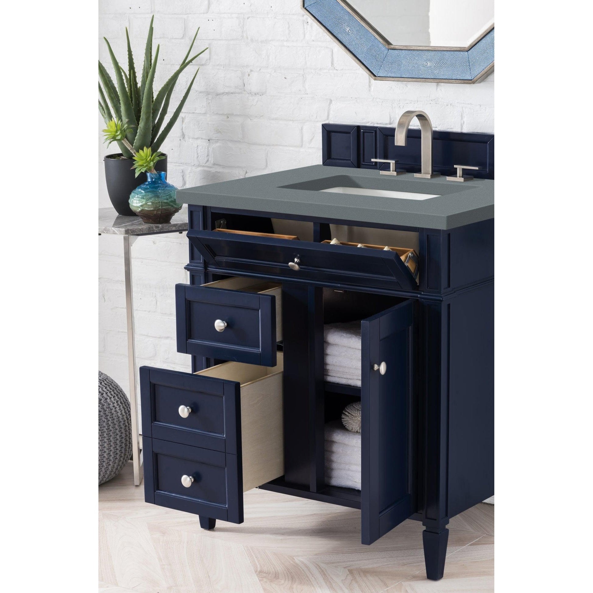 James Martin Vanities Brittany 30" Victory Blue Single Vanity With 3cm Cala Blue Quartz Top