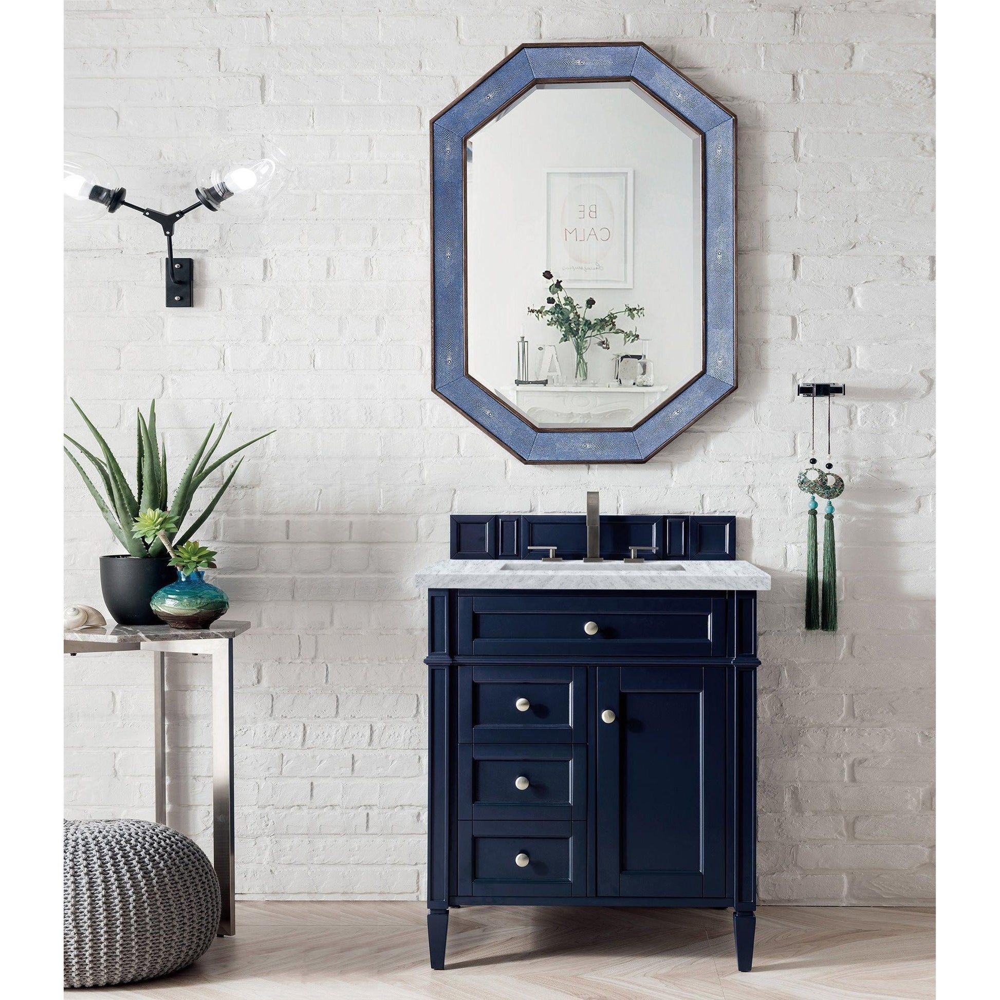 James Martin Vanities Brittany 30" Victory Blue Single Vanity With 3cm Carrara Marble Top