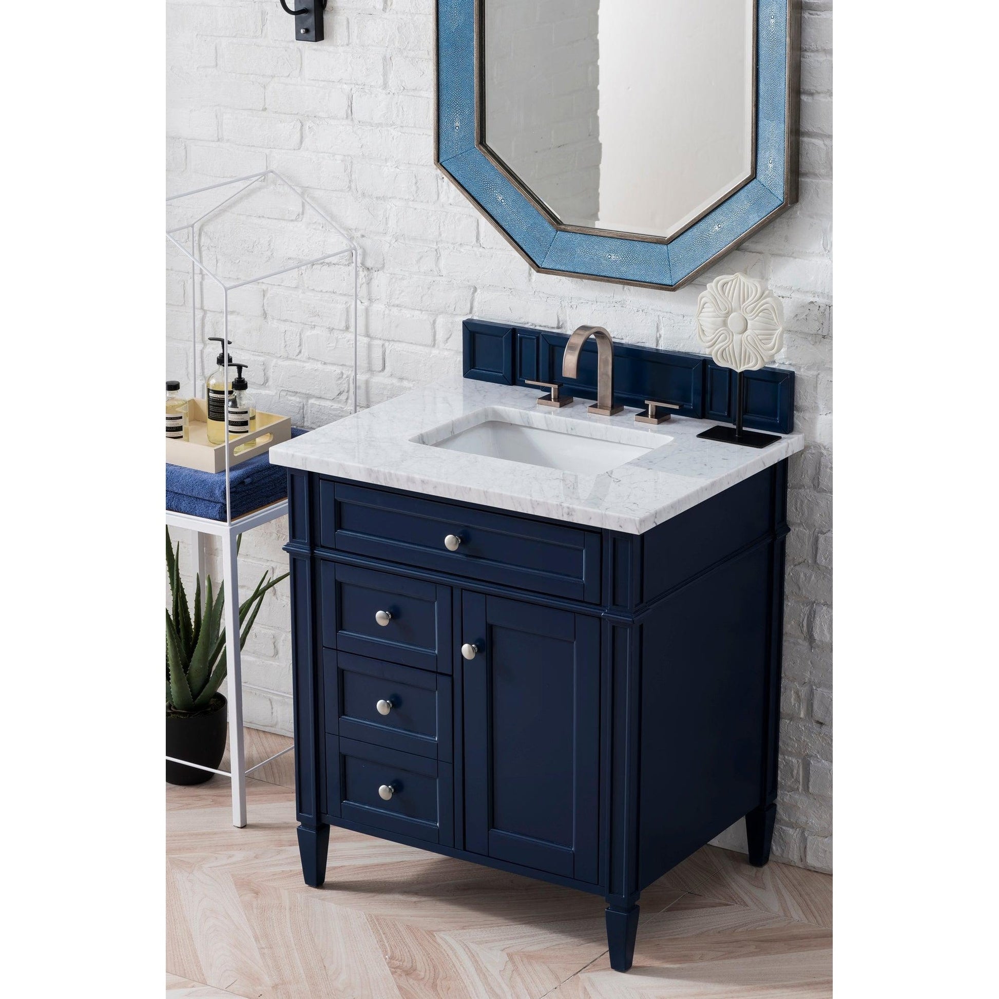 James Martin Vanities Brittany 30" Victory Blue Single Vanity With 3cm Carrara Marble Top