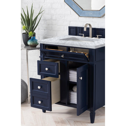 James Martin Vanities Brittany 30" Victory Blue Single Vanity With 3cm Carrara Marble Top