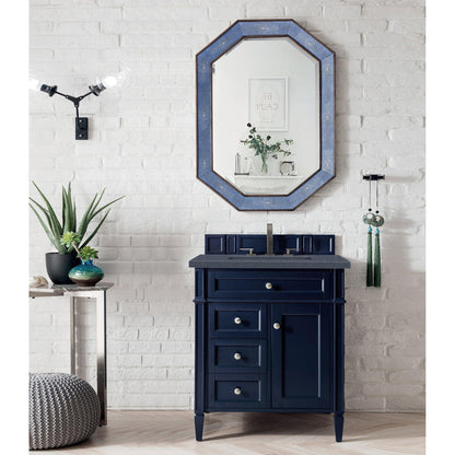 James Martin Vanities Brittany 30" Victory Blue Single Vanity With 3cm Charcoal Soapstone Quartz Top