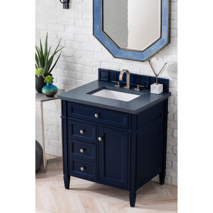 James Martin Vanities Brittany 30" Victory Blue Single Vanity With 3cm Charcoal Soapstone Quartz Top