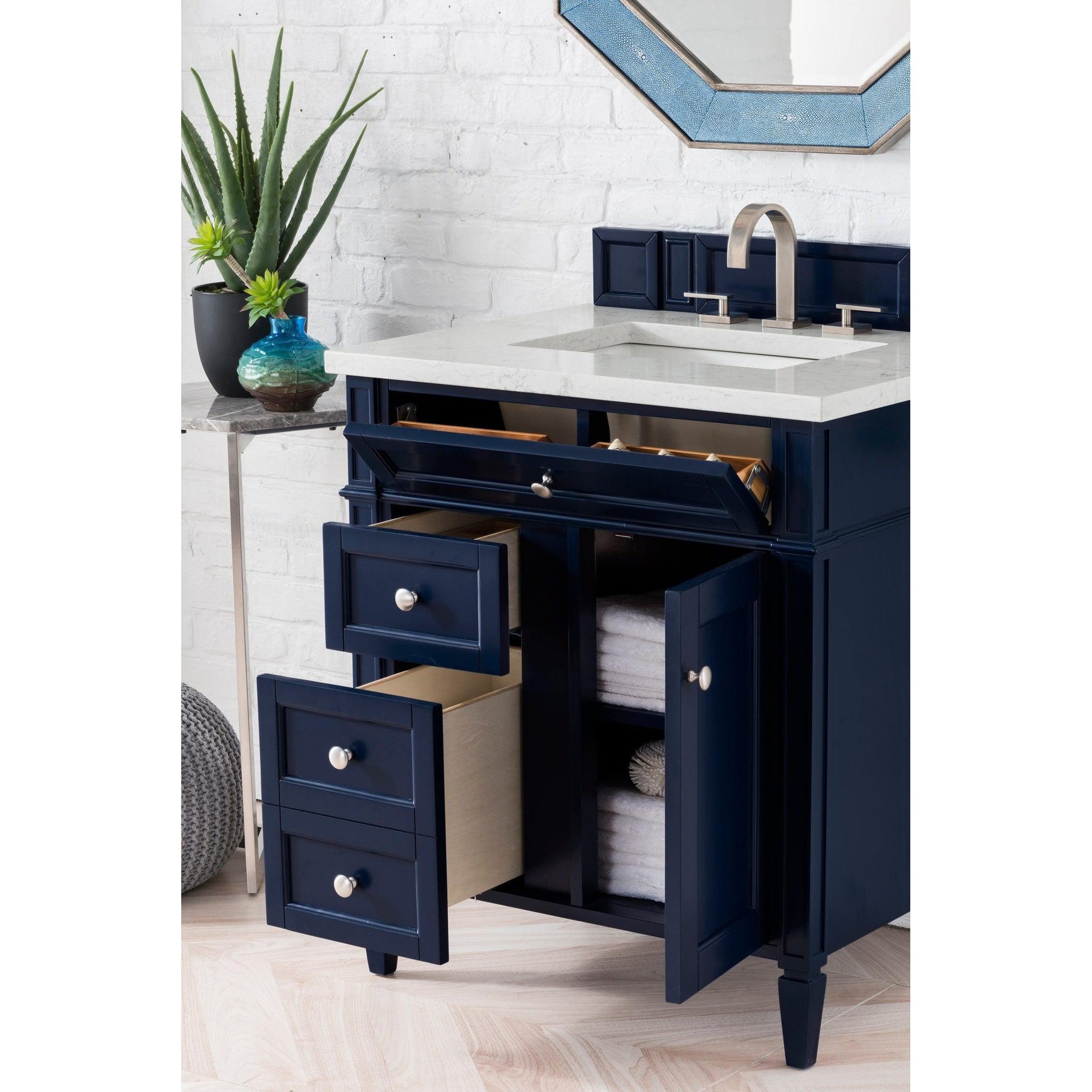 James Martin Vanities Brittany 30" Victory Blue Single Vanity With 3cm Eternal Jasmine Pearl Quartz Top