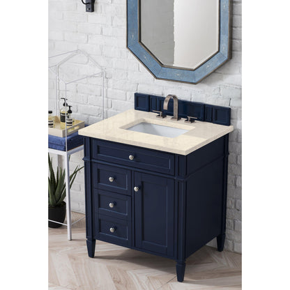 James Martin Vanities Brittany 30" Victory Blue Single Vanity With 3cm Eternal Marfil Quartz Top