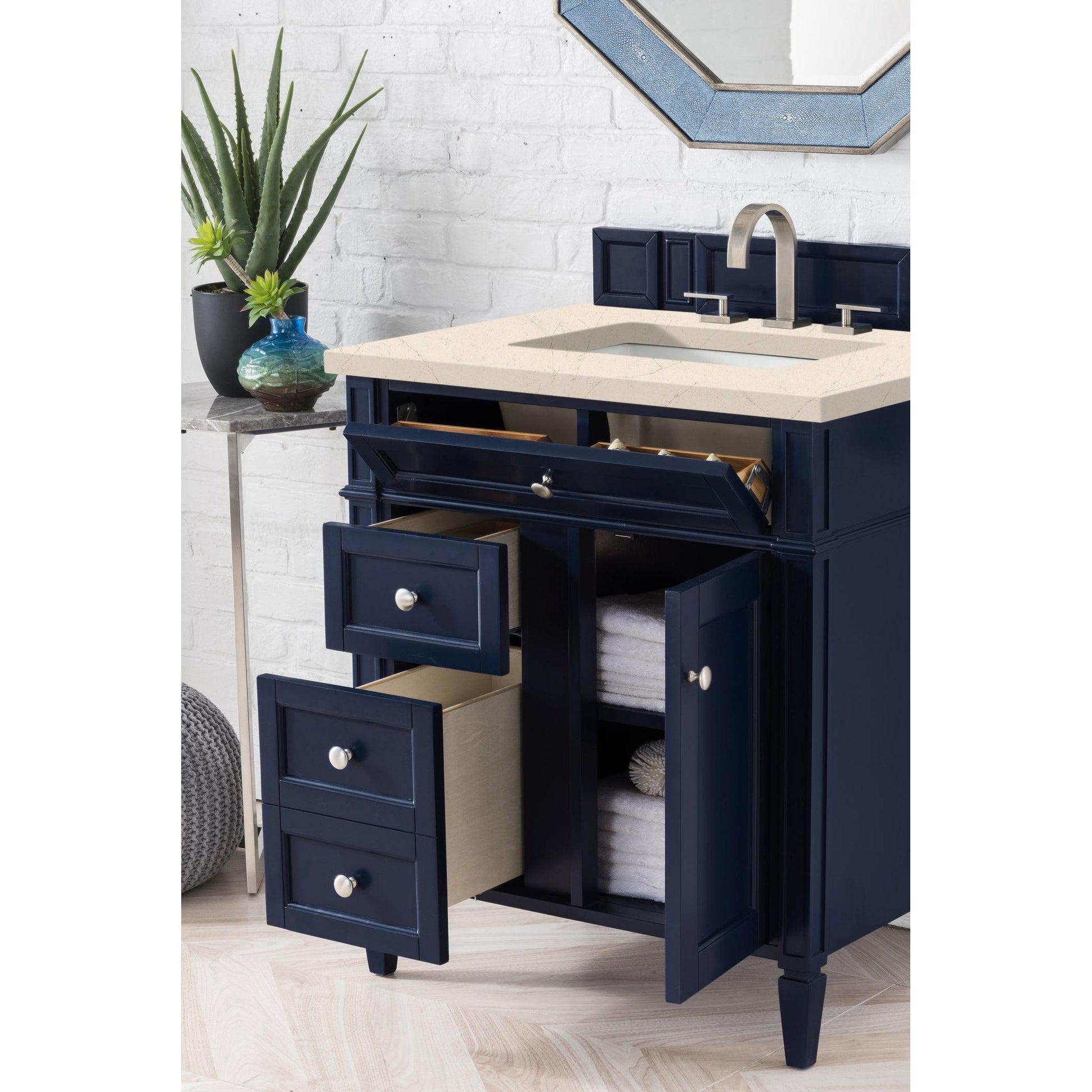 James Martin Vanities Brittany 30" Victory Blue Single Vanity With 3cm Eternal Marfil Quartz Top