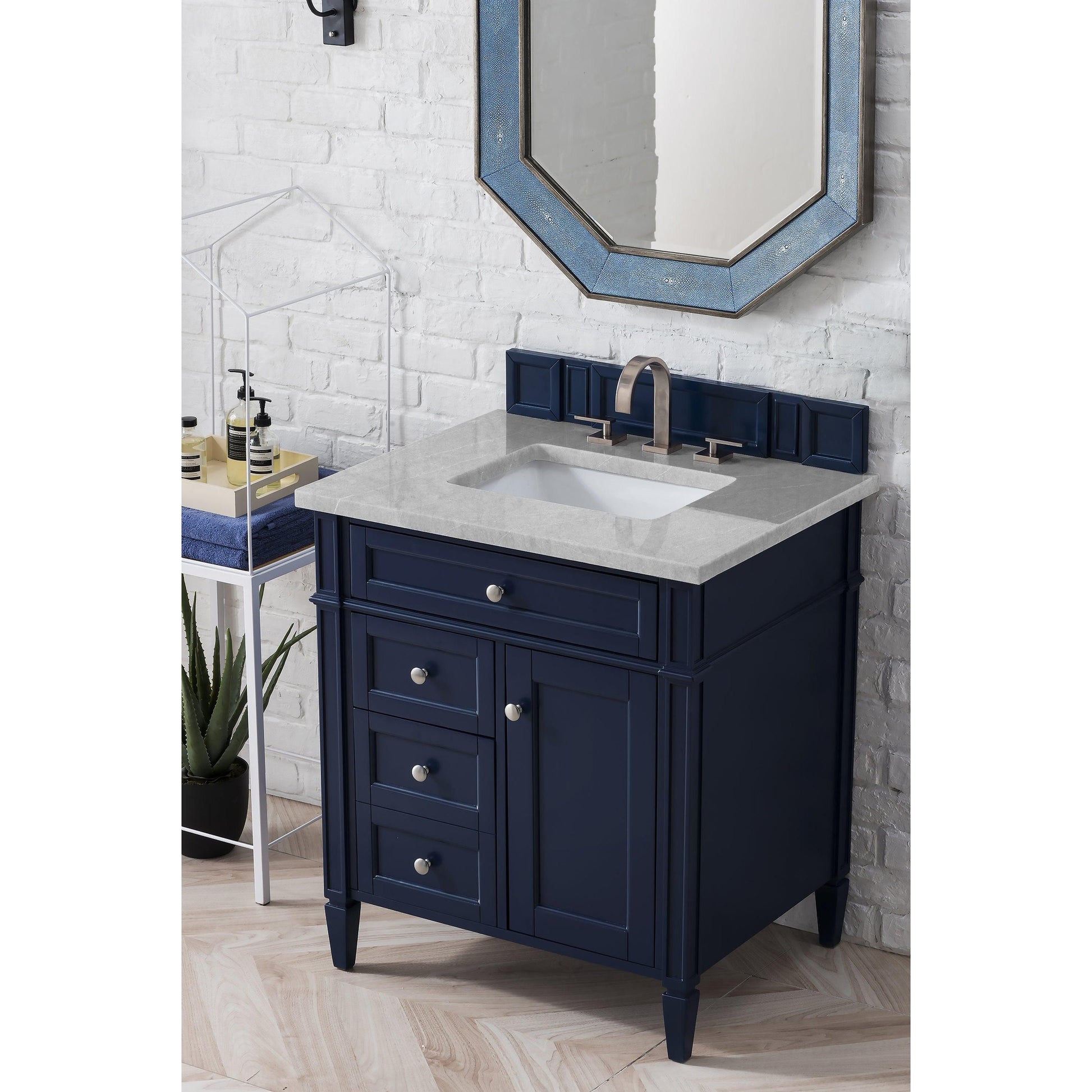 James Martin Vanities Brittany 30" Victory Blue Single Vanity With 3cm Eternal Serena Quartz Top