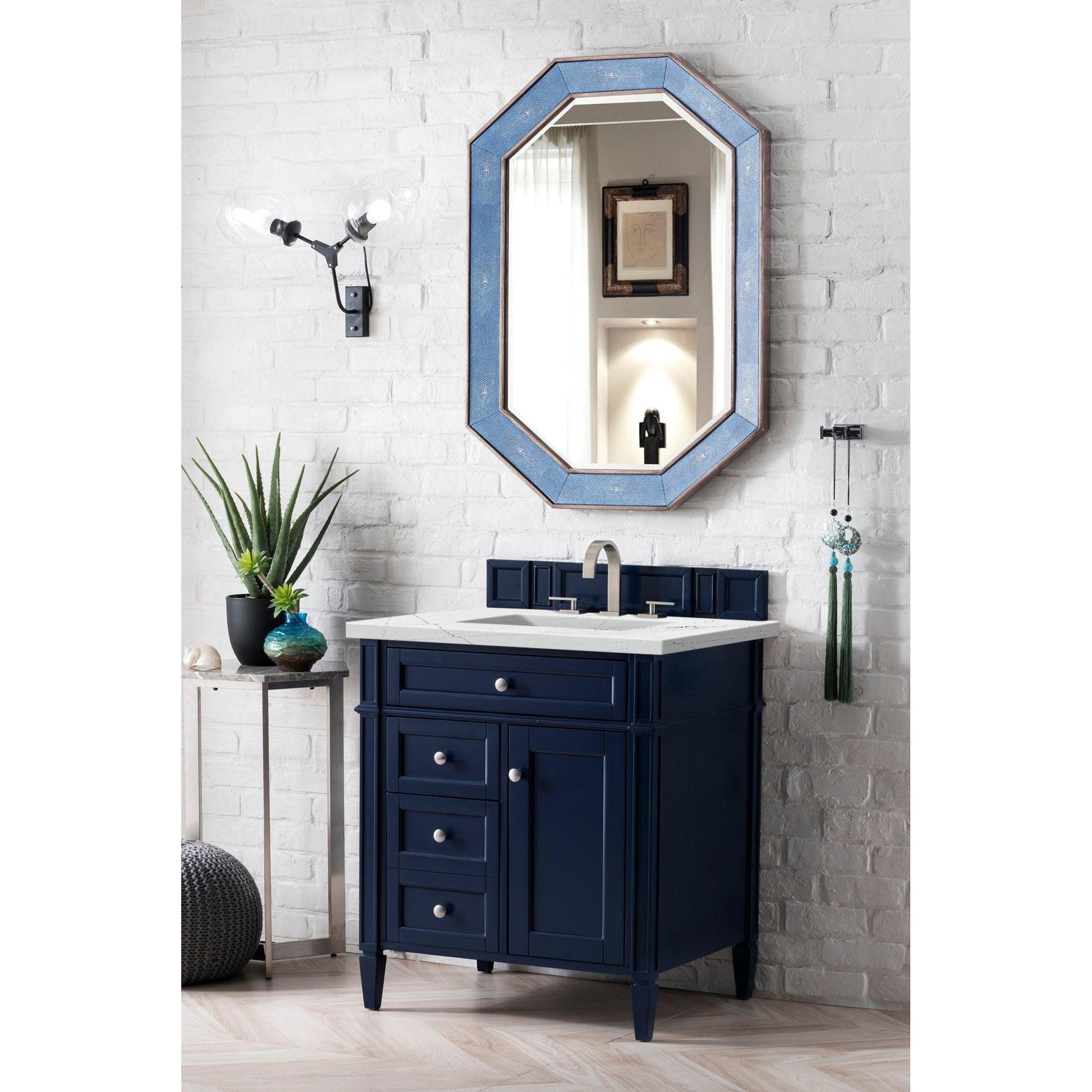 James Martin Vanities Brittany 30" Victory Blue Single Vanity With 3cm Ethereal Noctis Quartz Top