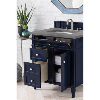 James Martin Vanities Brittany 30" Victory Blue Single Vanity With 3cm Grey Expo Quartz Top