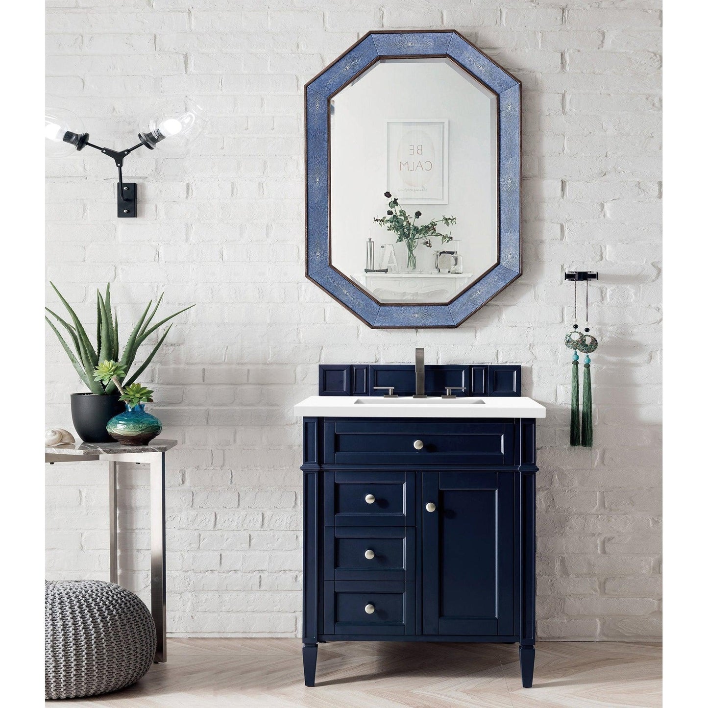 James Martin Vanities Brittany 30" Victory Blue Single Vanity With 3cm White Zeus Quartz Top