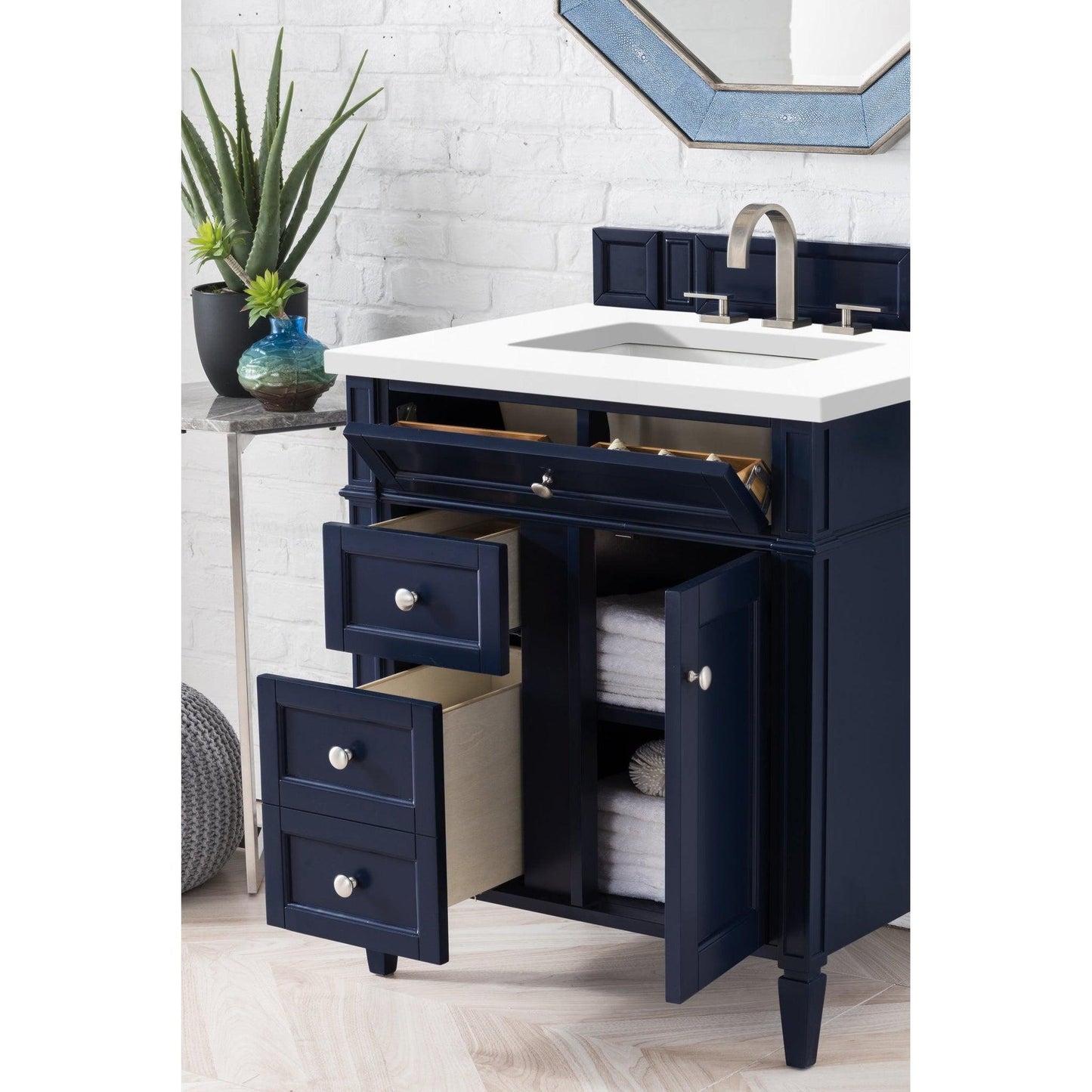 James Martin Vanities Brittany 30" Victory Blue Single Vanity With 3cm White Zeus Quartz Top