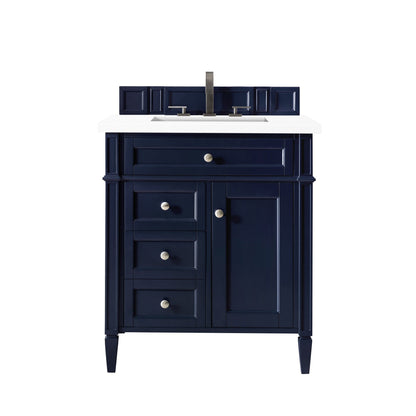 James Martin Vanities Brittany 30" Victory Blue Single Vanity With 3cm White Zeus Quartz Top