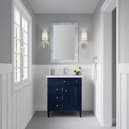 James Martin Vanities Brittany 30" Victory Blue Single Vanity With Single Hole 3 cm White Zeus Quartz Top & Backsplash