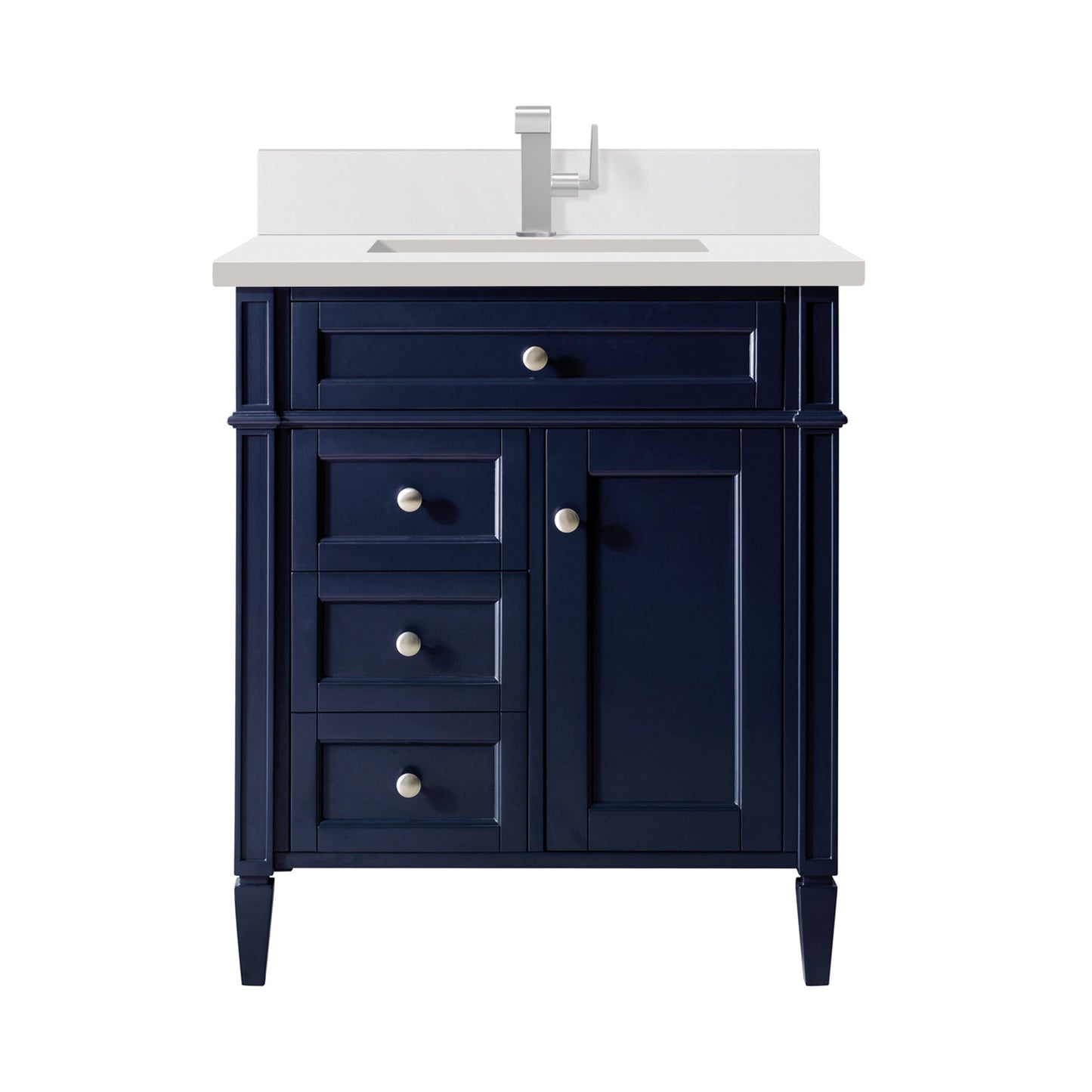 James Martin Vanities Brittany 30" Victory Blue Single Vanity With Single Hole 3 cm White Zeus Quartz Top & Backsplash