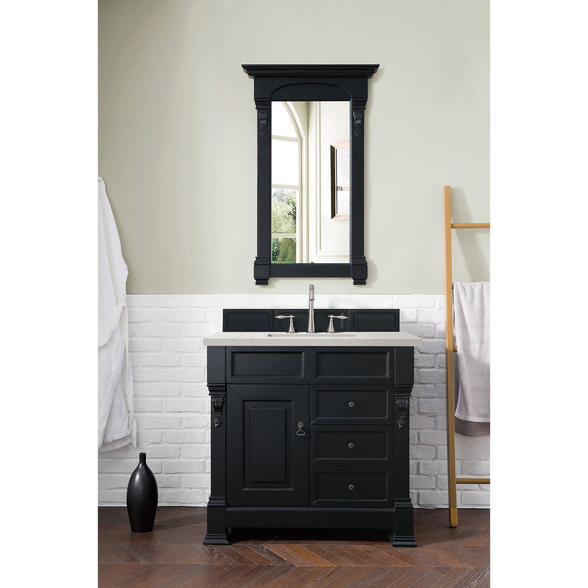 James Martin Vanities Brittany 36" Antique Black Single Vanity With 3 cm Lime Delight Quartz Top