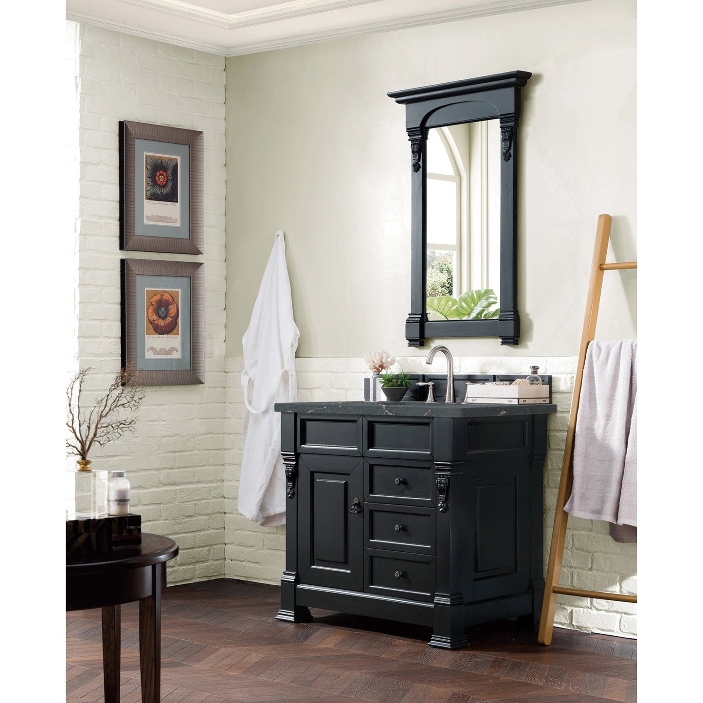 James Martin Vanities Brittany 36" Antique Black Single Vanity With 3 cm Parisien Bleu Quartz Top