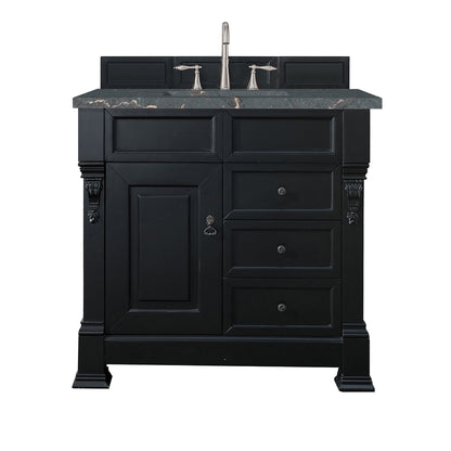 James Martin Vanities Brittany 36" Antique Black Single Vanity With 3 cm Parisien Bleu Quartz Top