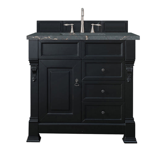 James Martin Vanities Brittany 36" Antique Black Single Vanity With 3 cm Parisien Bleu Quartz Top