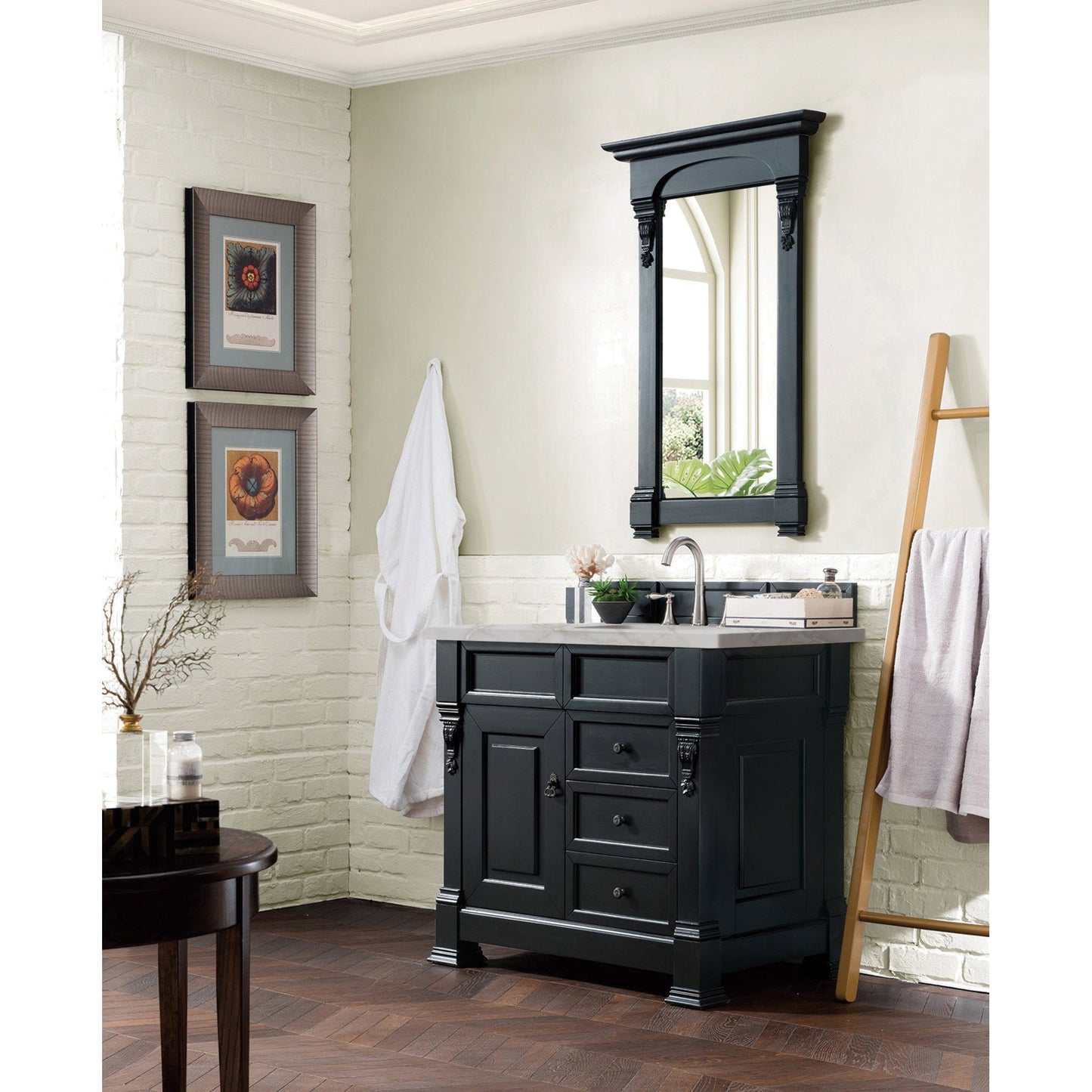 James Martin Vanities Brittany 36" Antique Black Single Vanity With 3 cm Victorian Silver Quartz Top