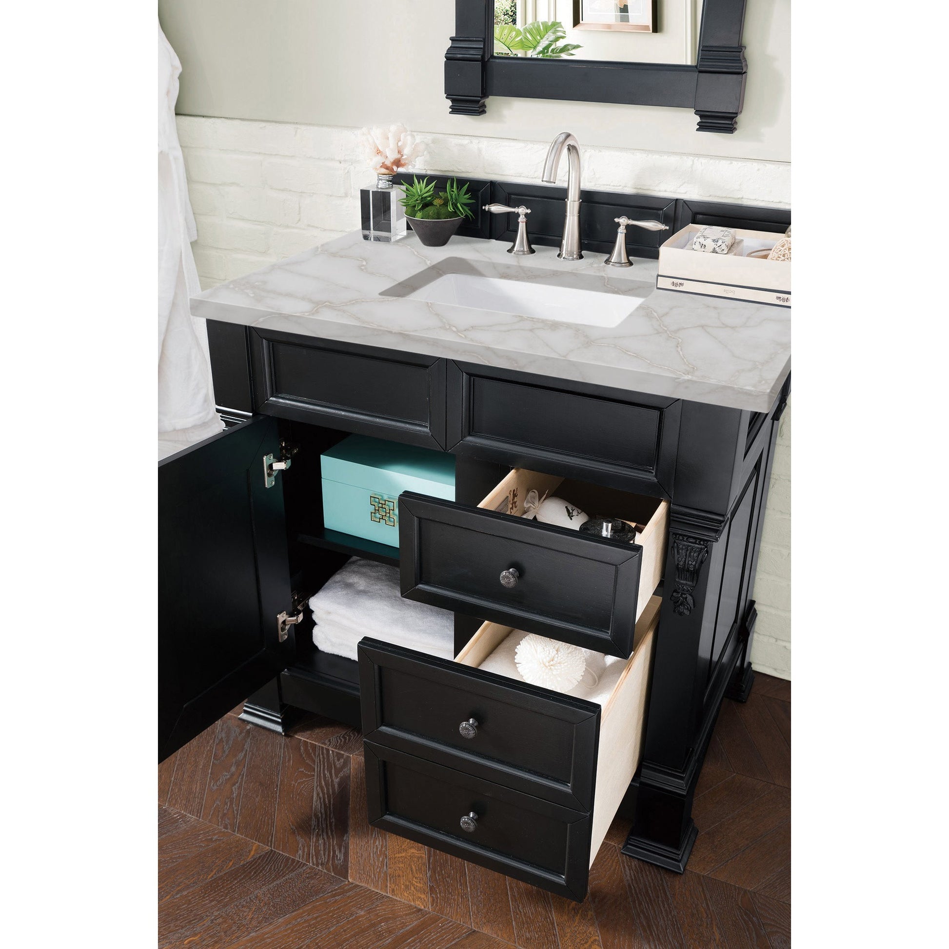 James Martin Vanities Brittany 36" Antique Black Single Vanity With 3 cm Victorian Silver Quartz Top